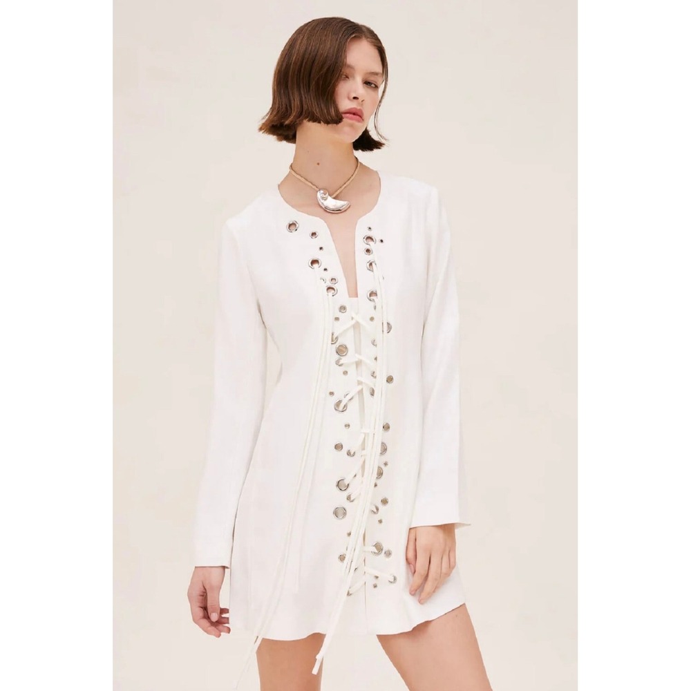 Alexis Marlena  Lace Up Grommet Mini Dress Linen Blend XS Long Sleeve Cocktail